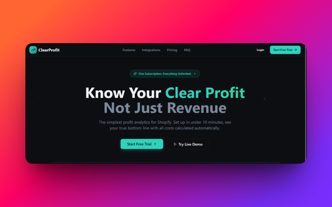 ClearProfit – Shopify Profit Calculator & E-commerce Analytics Dashboard