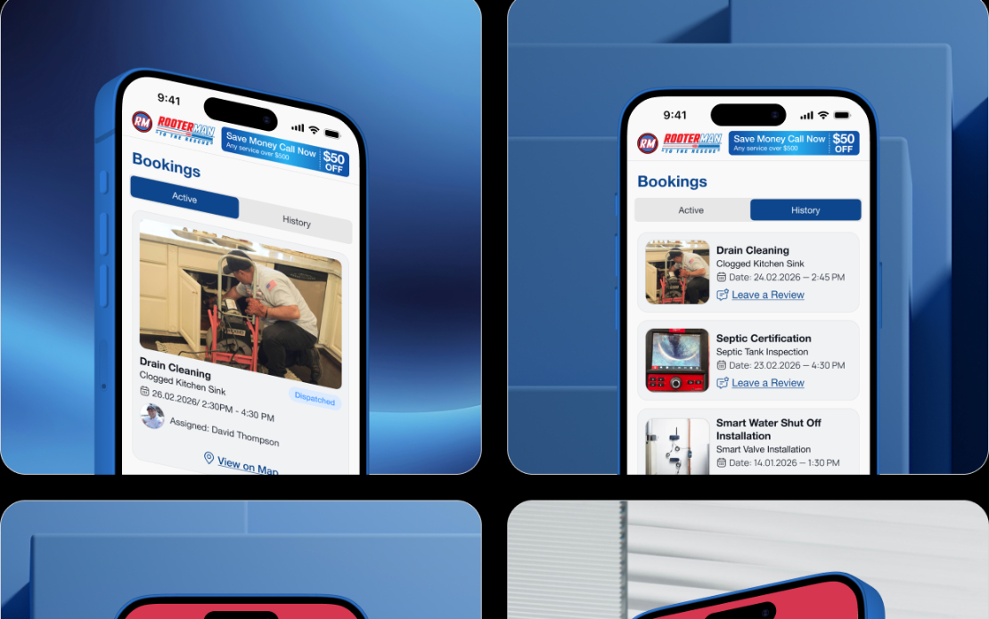 RooterMan, plumbing service booking app