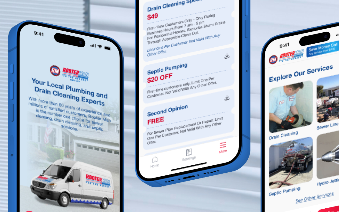 RooterMan, plumbing service booking app