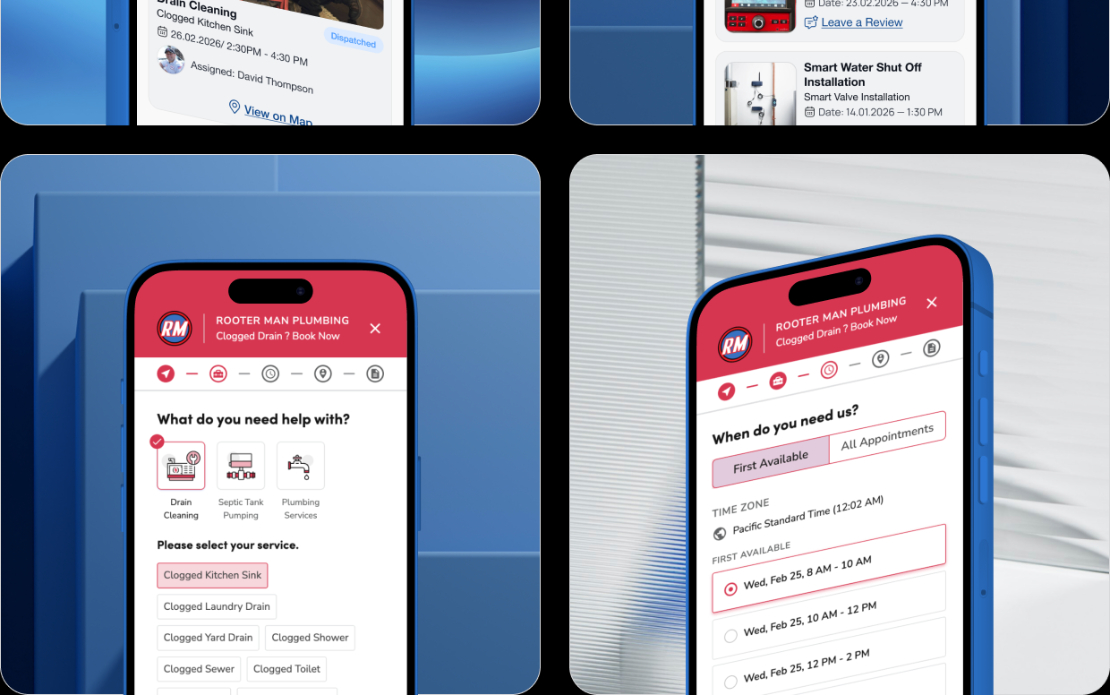 RooterMan, plumbing service booking app