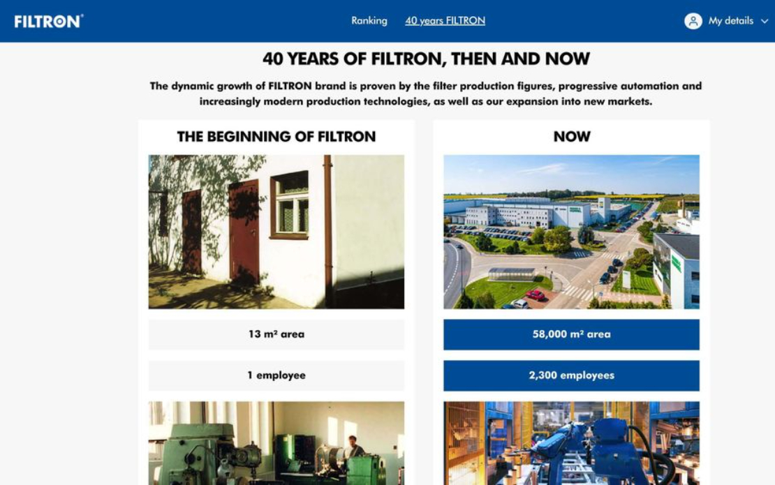 Filtron 40th Anniversary — Browser Racing Game & Quiz Platform