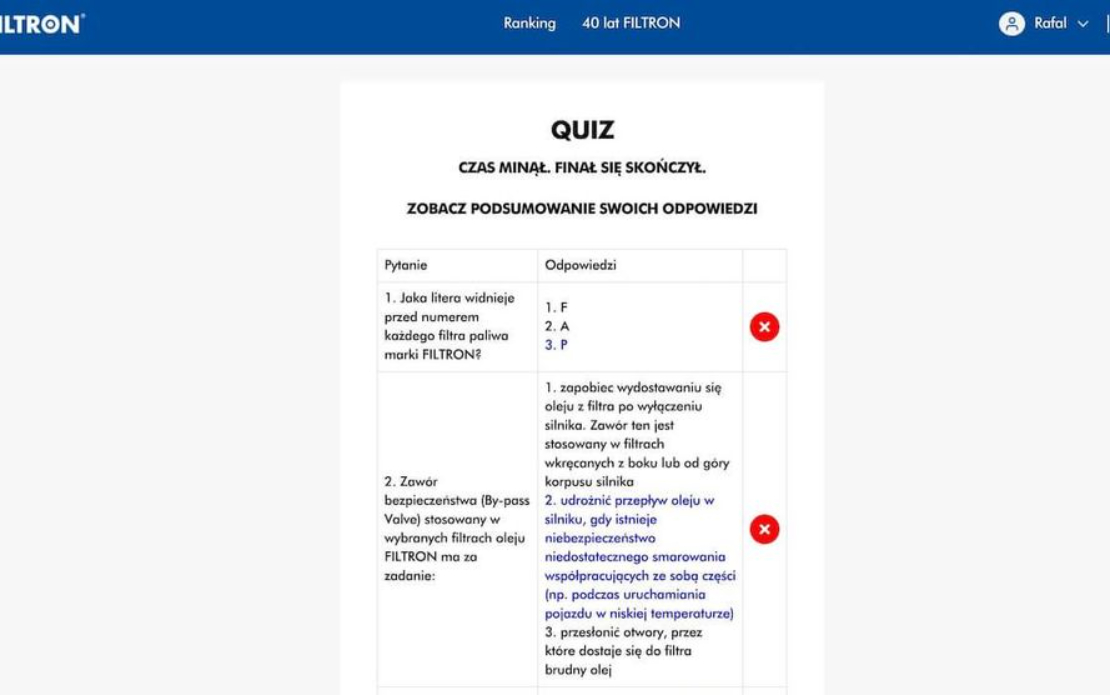 Filtron 40th Anniversary — Browser Racing Game & Quiz Platform