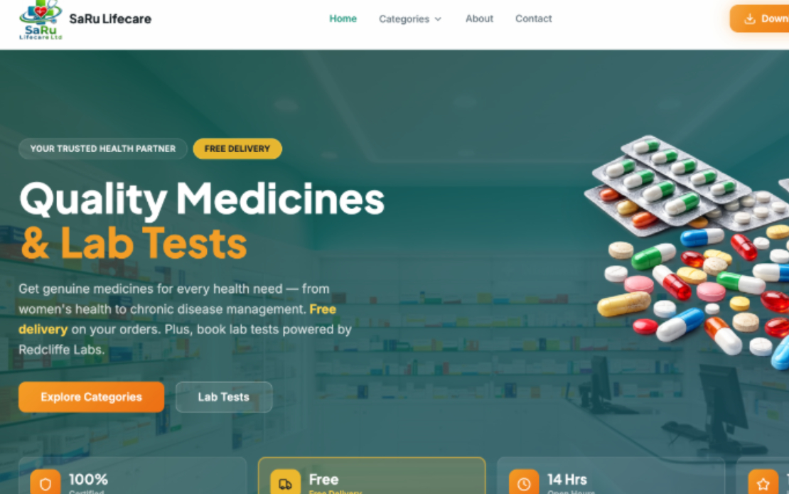 Saru Lifecare — Online Pharmacy & Lab Test Booking Platform