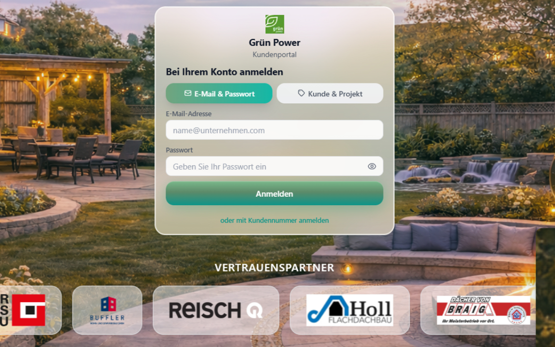 Grün Power - Customer Project Portal App for German Landscaping Company