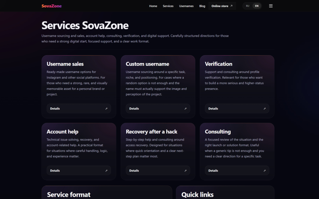 SovaZone Digital Studio Website & Online Presence