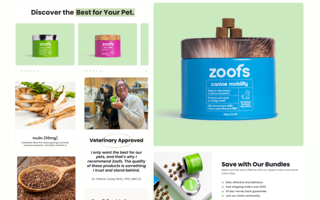 Zoofs: Custom Shopify Store for a Pet Supplement Brand
