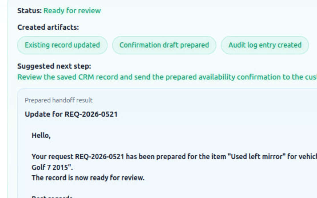 CRM and Legacy System Handoff Automation
