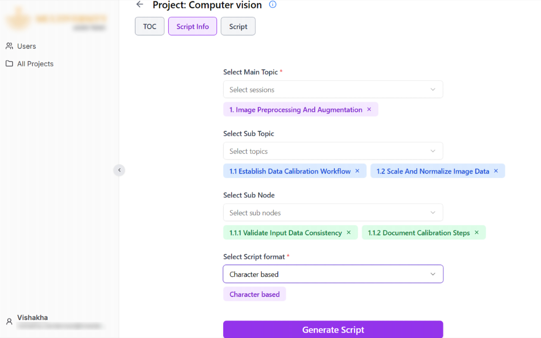AI Script Generation Platform for Multiversity