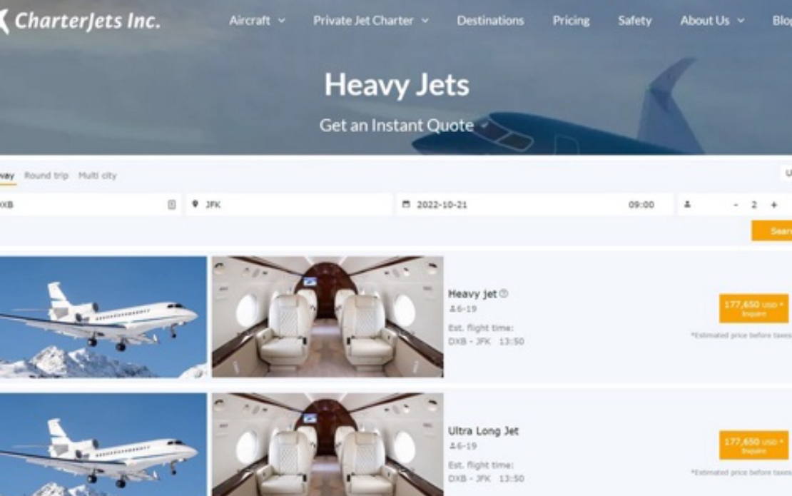Website creating for CharterJets inc.com