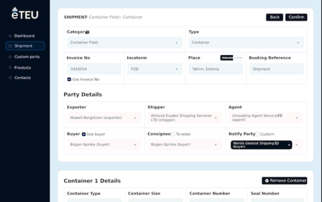 eTEU shipping document management platform