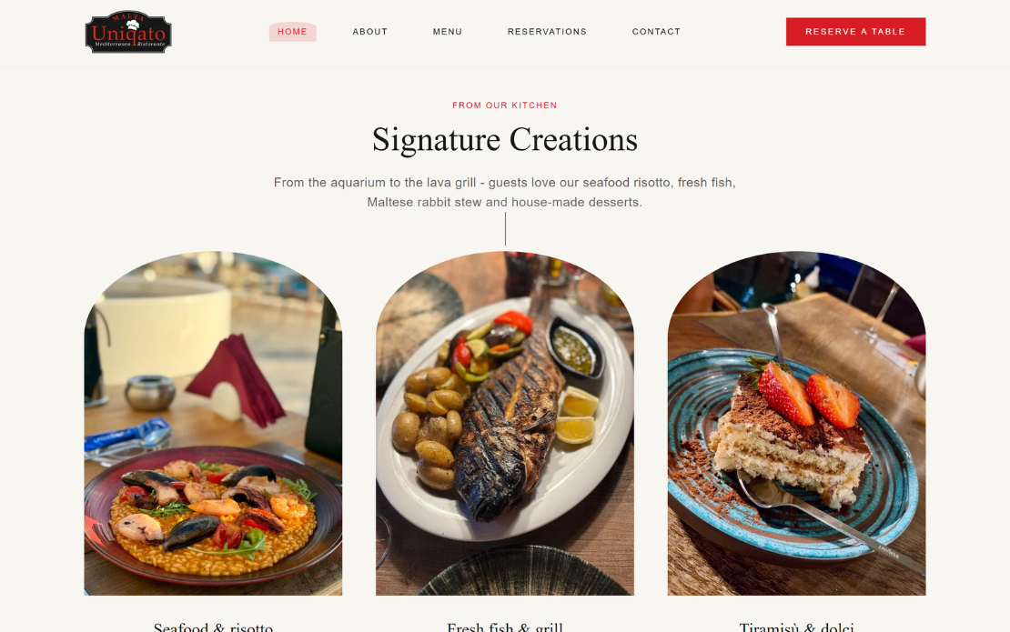 Uniqato Mediterraneo Ristorante Website