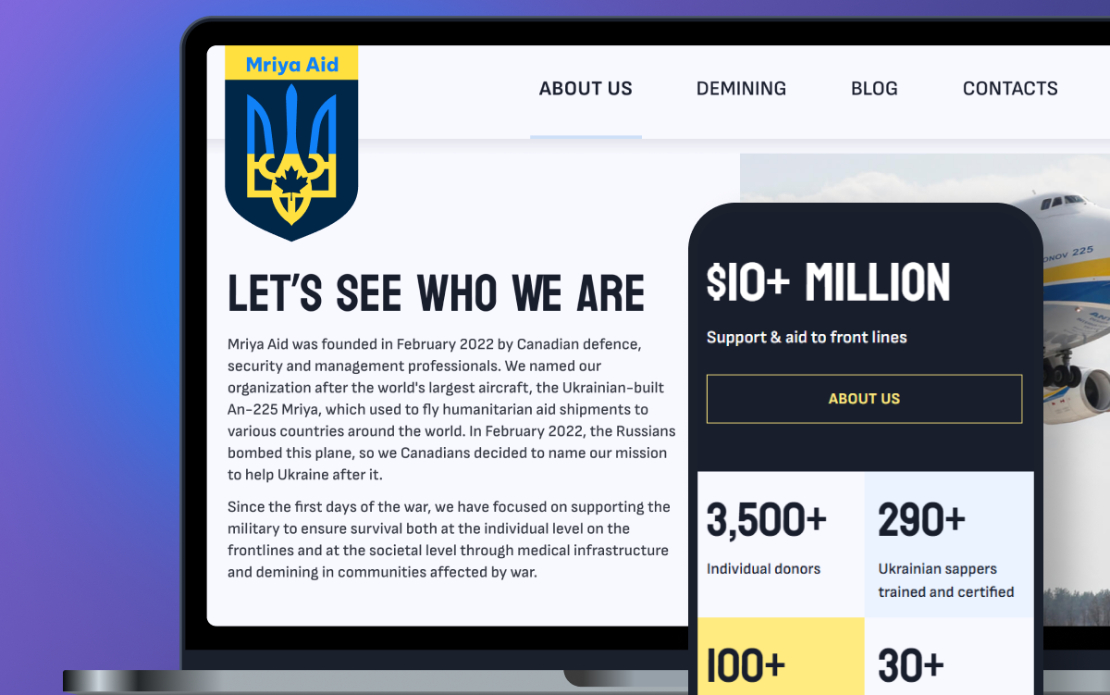 Mriya Aid – Full-cycle website development for a Canadian charity supporting Ukraine