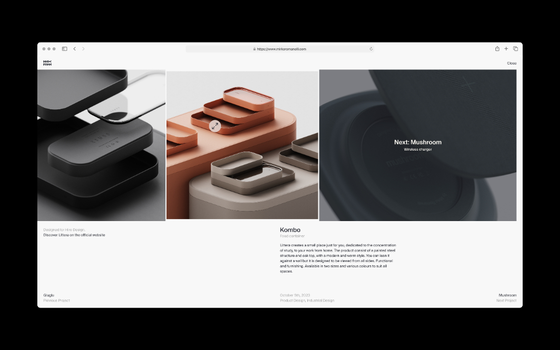 Website for product and industrial designer who creates complete experiences