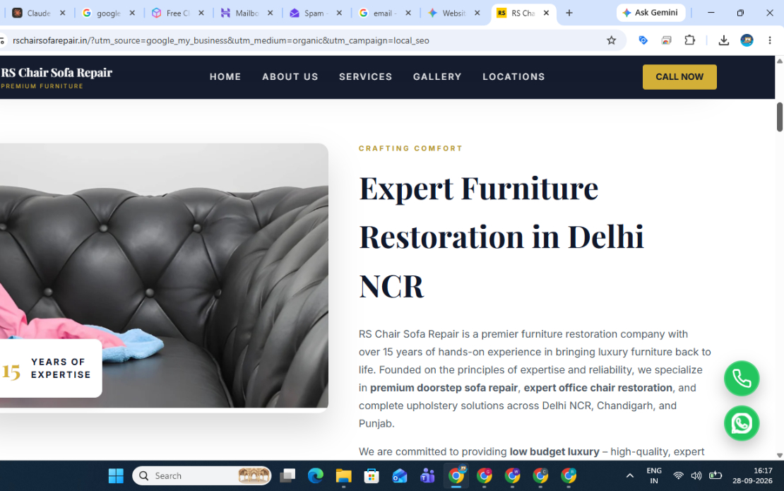 RS Chair Sofa Repair - NCR Local SEO & Website Design