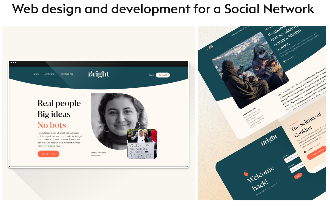 Bright App - Web design and social network development