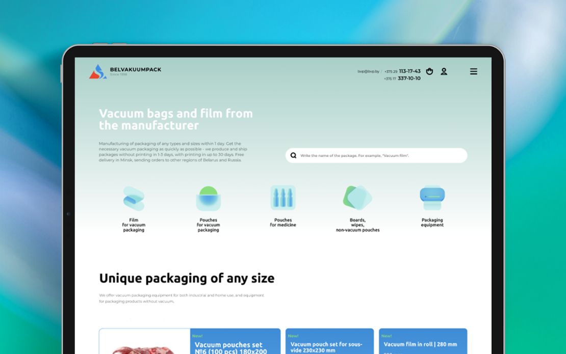 Belvacuumpack — web application for a vacuum packaging manufacturer