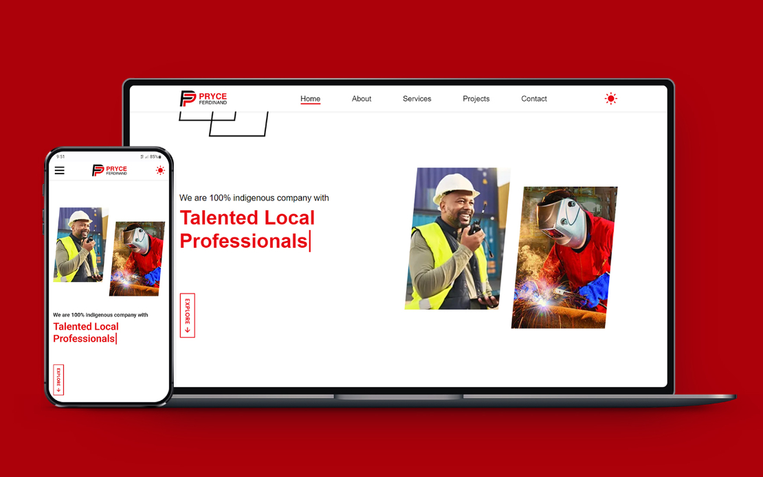 Logo design, website development and hosting for Pryce Ferdinand Engineering Nigeria Limited