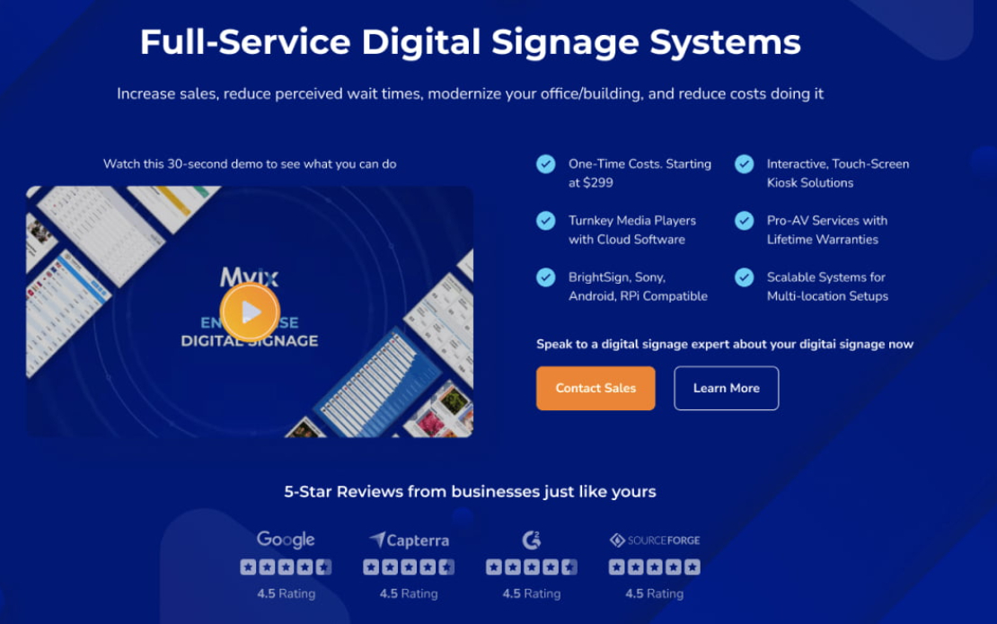 MVIX - Modern Marketing-Ready Digital Signage Service Website