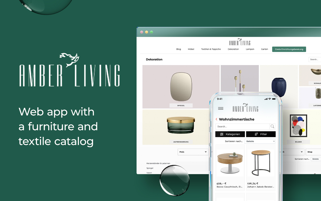 Amber-living | Web app with a furniture and textile catalogue