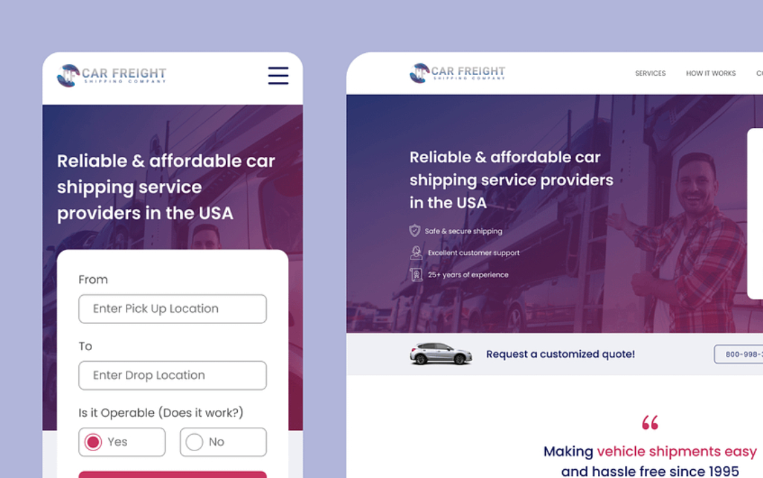 Web redesign for car shipping service providers in the USA