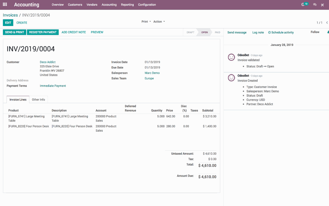 Electronic invoicing with Odoo