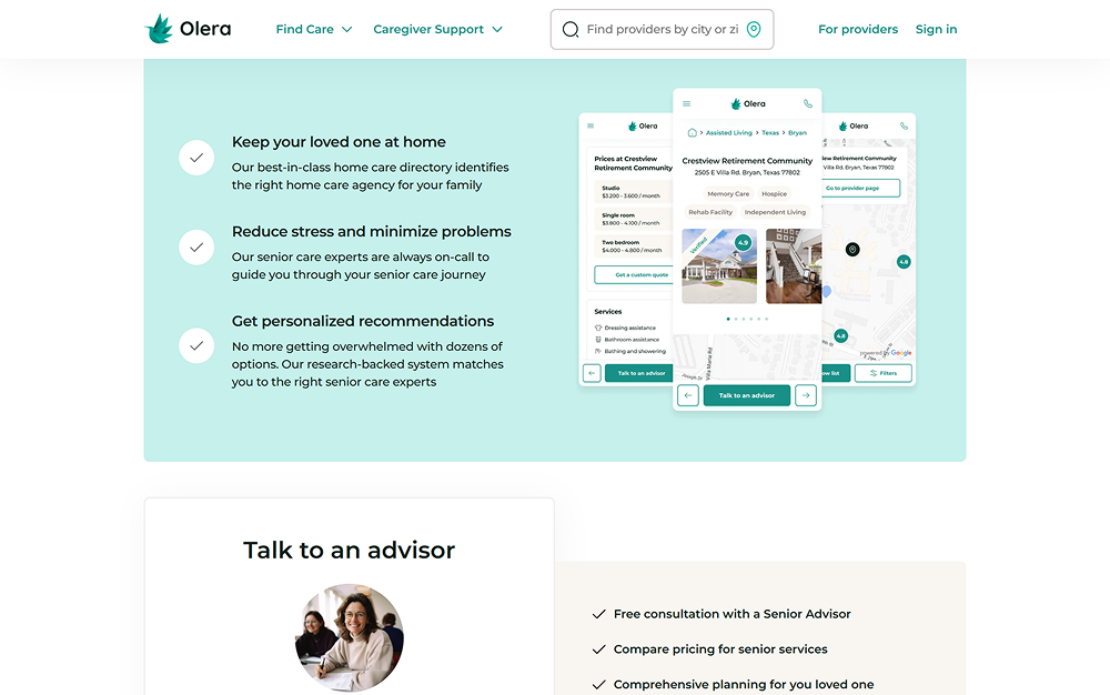 Olera - Design & development of a platform for the elder care startup