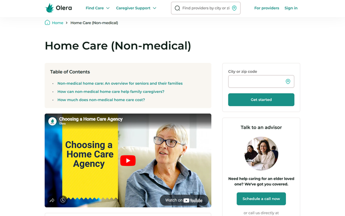 Olera - Design & development of a platform for the elder care startup