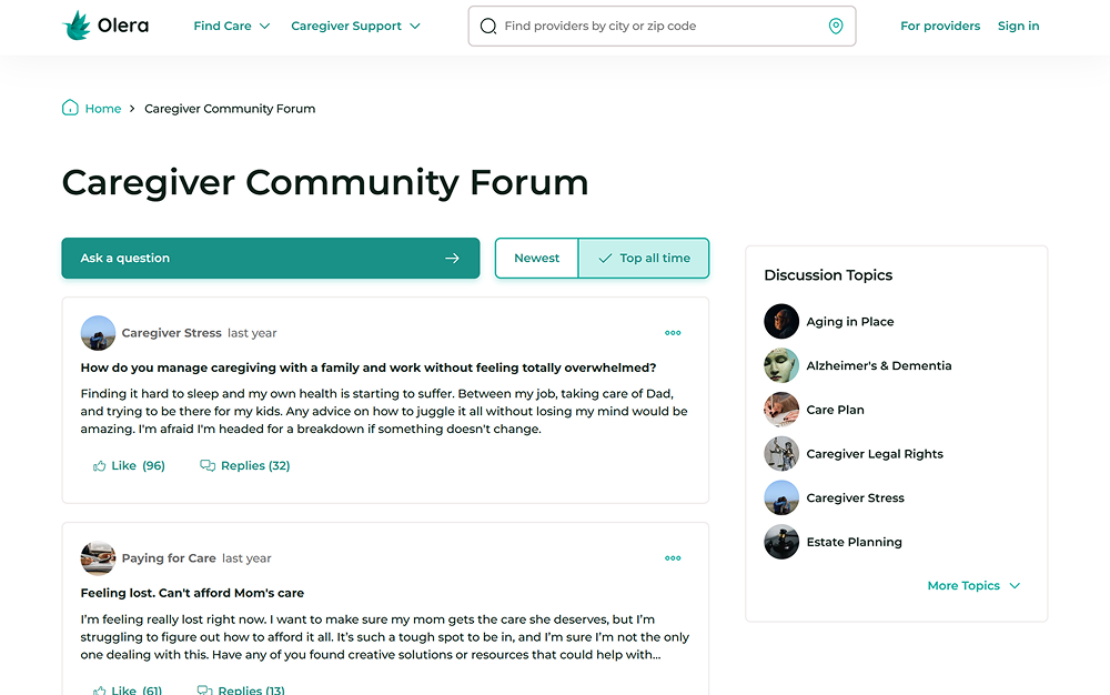 Olera - Design & development of a platform for the elder care startup