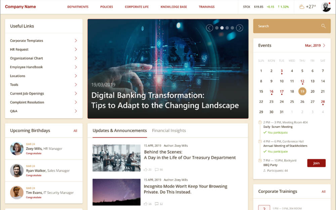SharePoint Intranet for Effective Cross-Departmental Collaboration in a 45,000-Employee Bank
