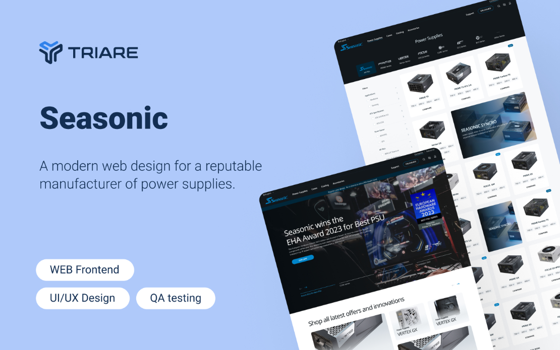 Seasonic - a modern web design for a reputable manufacturer of power supplies. 