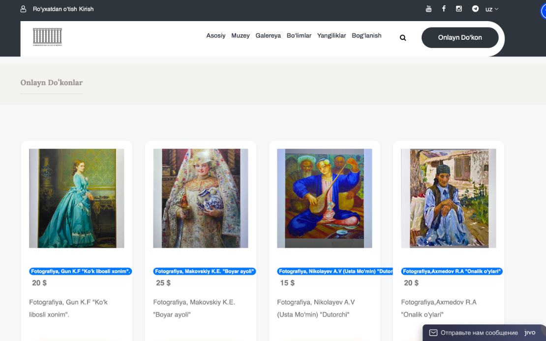Website and Internet Shop for Art Museum ForNational Art Museum Uzbekistan
