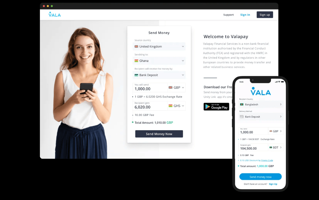 ValaPay money transfer platform