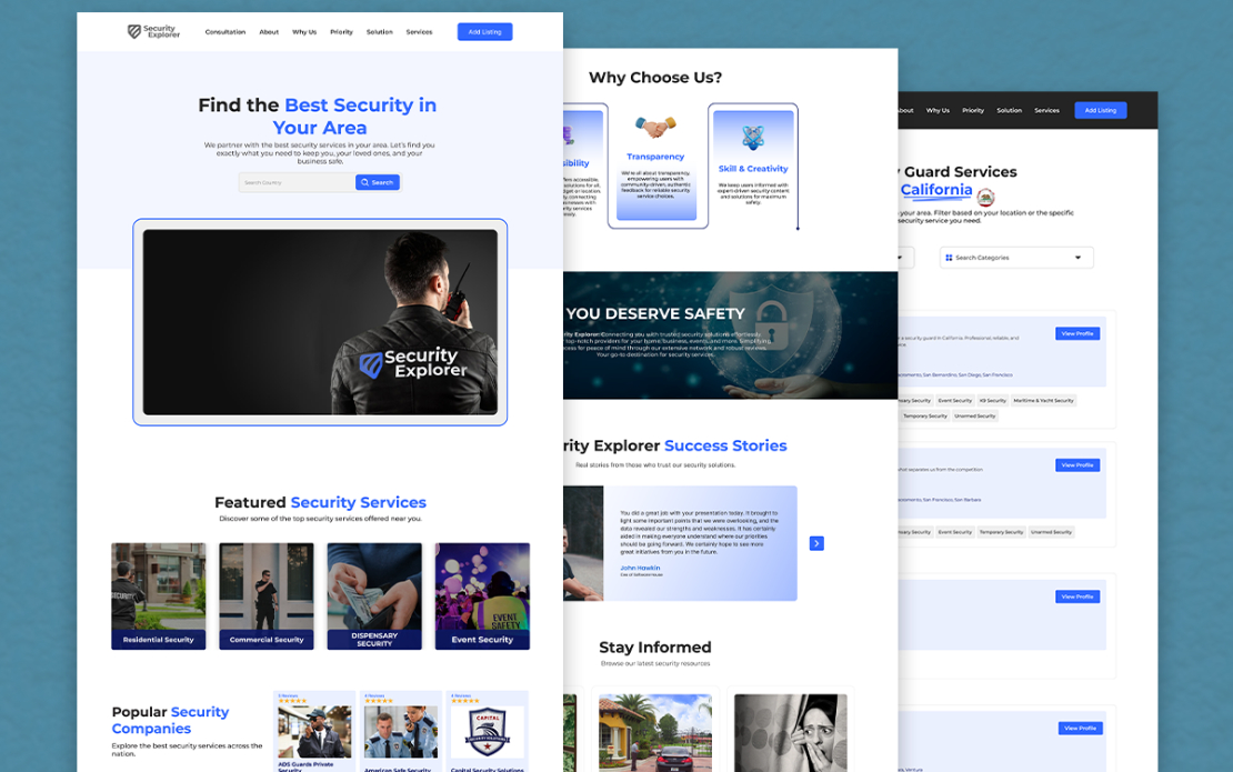 Custom Website Design and Development of Security Explorer
