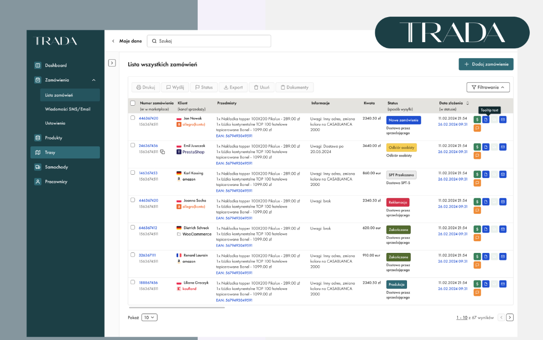 Trada - Order management system development