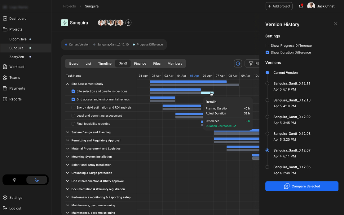 Custom Project Management Gantt Chart Software for Renewable Energy Projects