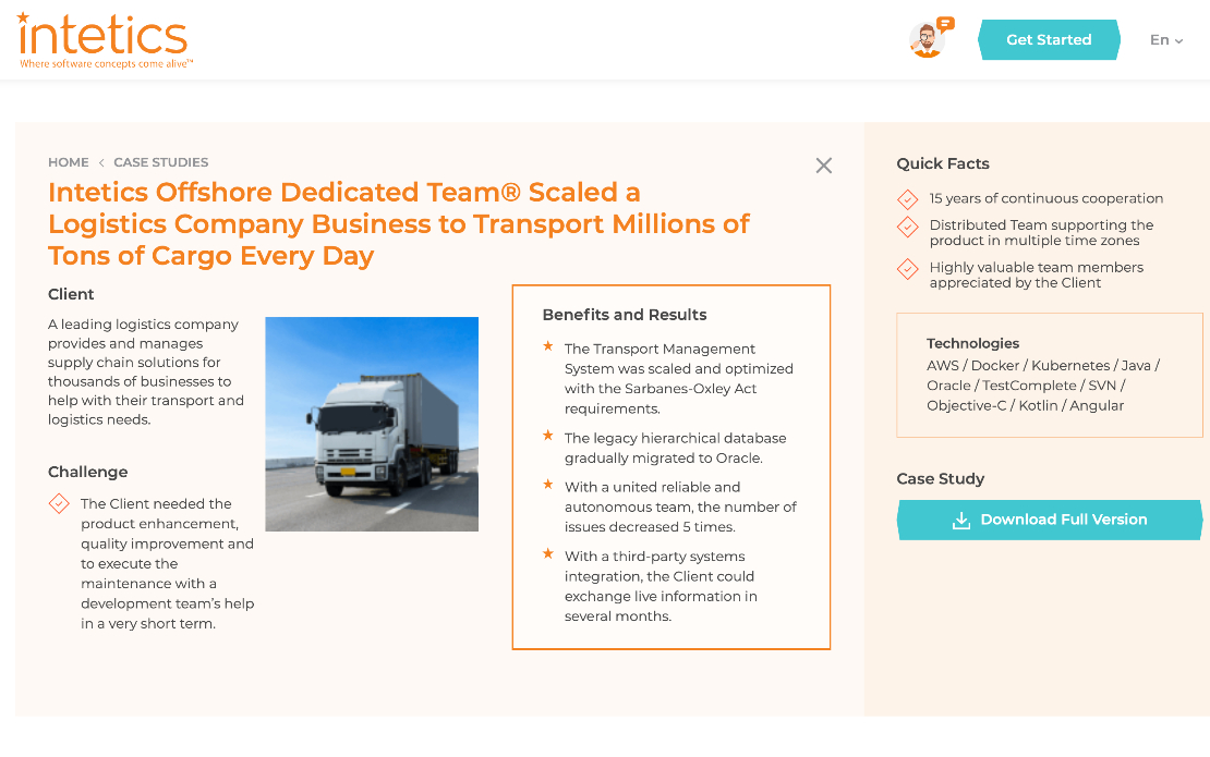 Intetics Offshore Dedicated Team® Scaled a Logistics Company Business to Transport Millions of Tons of Cargo Every Day