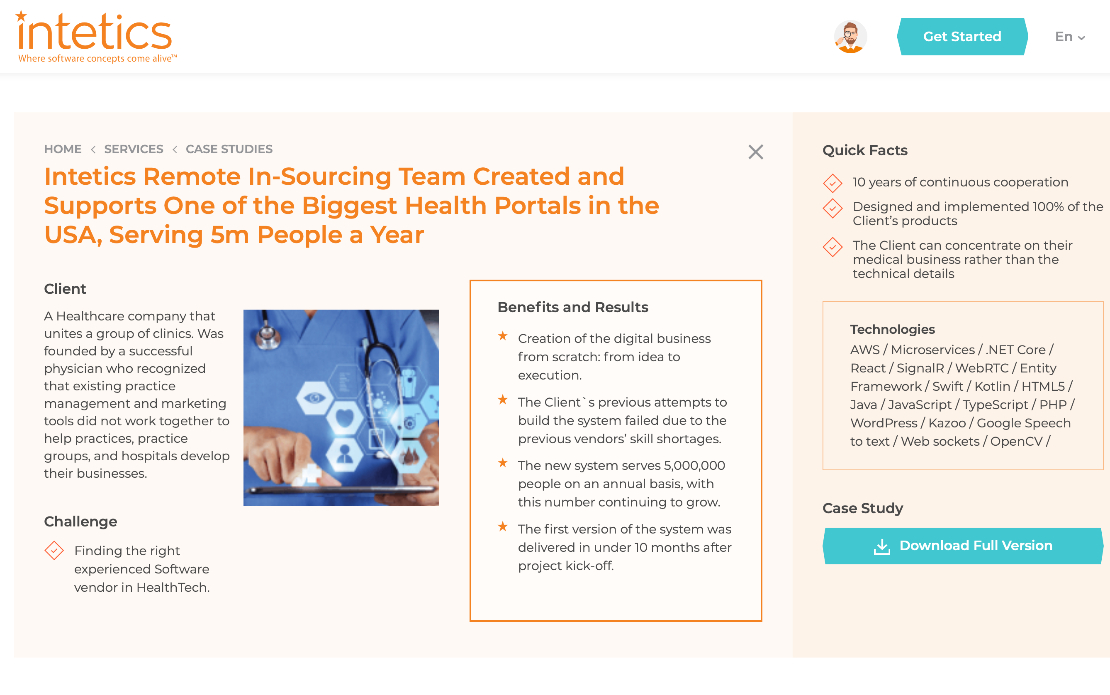 Intetics Remote In-Sourcing Team Created and Supports One of the Biggest Health Portals in the USA, Serving 5m People a Year