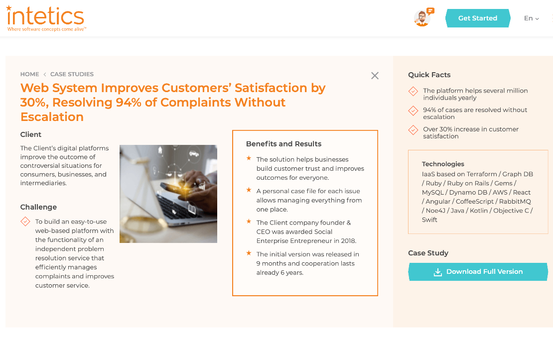 Web System Improves Customers’ Satisfaction by 30%, Resolving 94% of Complaints Without Escalation