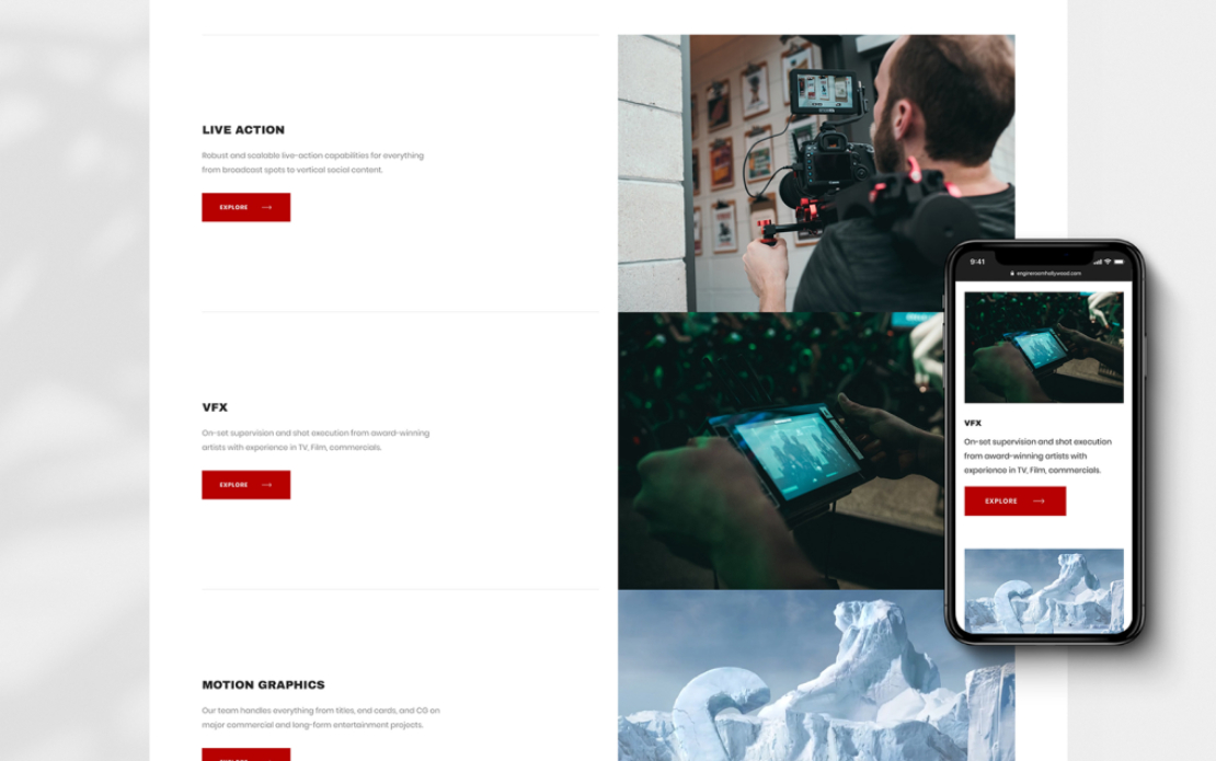 Engine Room: Website redesign for a visual effects studio